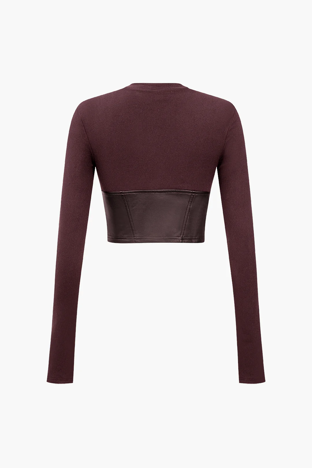 Faux Leather Patchwork Long-Sleeved Top