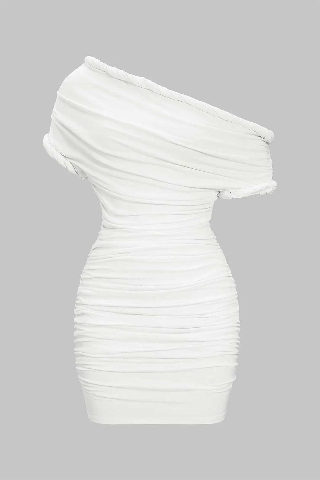 Asymmetrical Ruched Twist Knot Short Sleeve Mini Dress