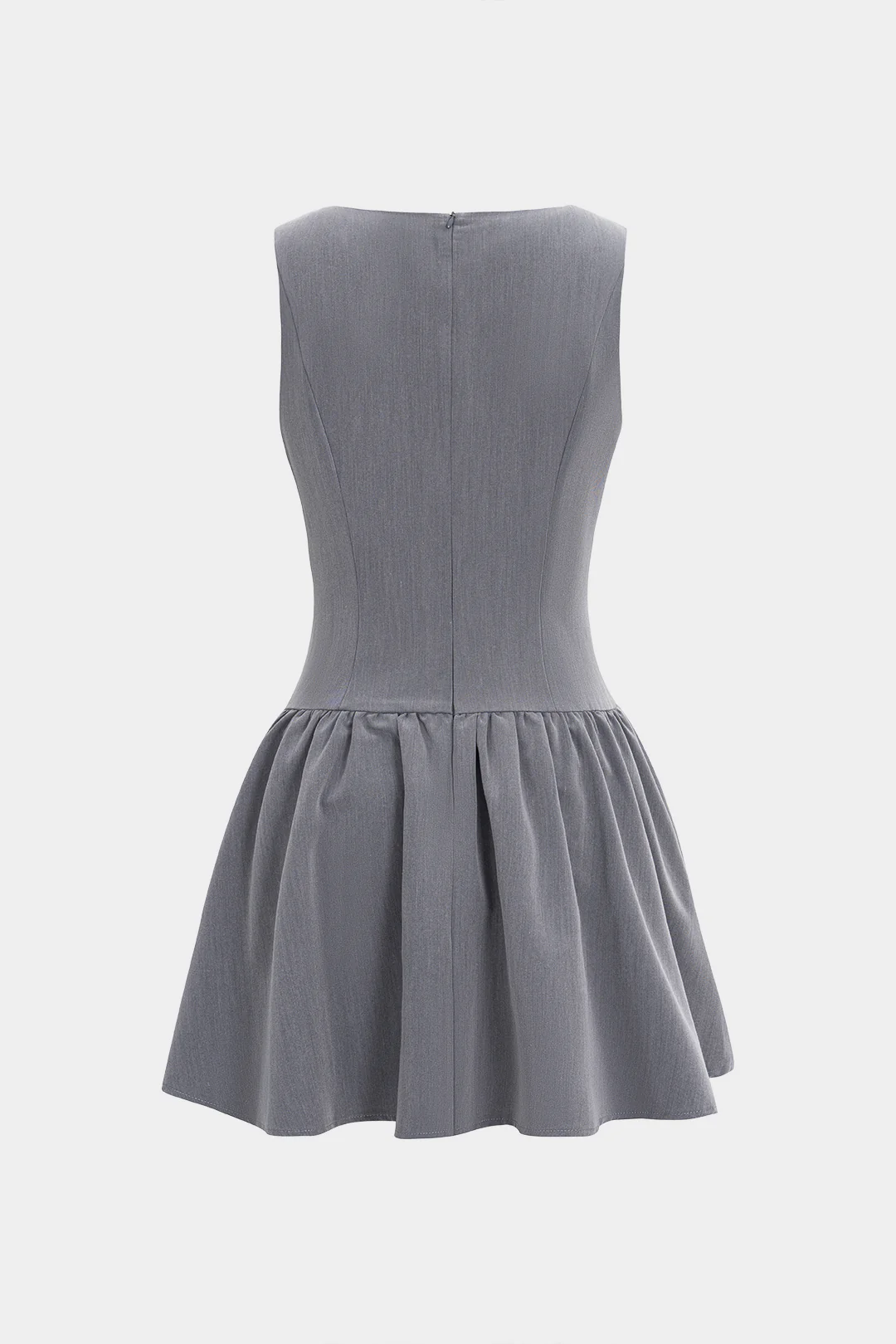 Button Ruched Zipper Detail Sleeveless Mini Dress