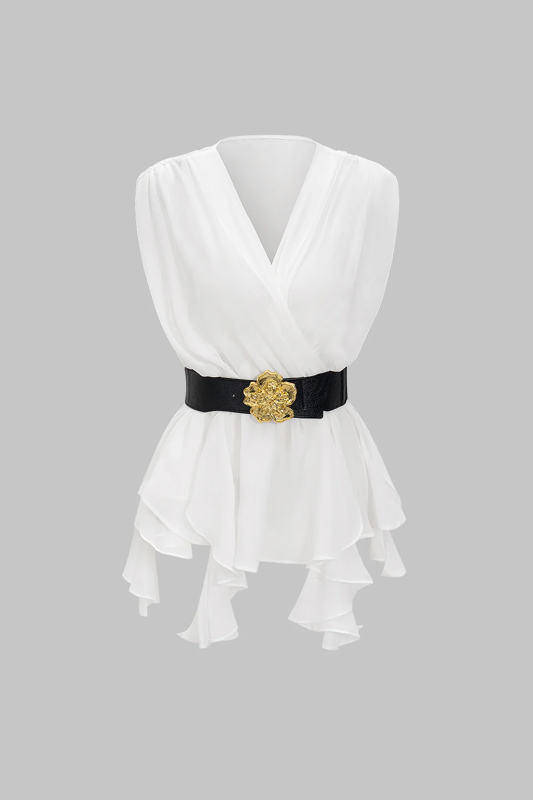 Stripe Print V Neck Belted Short Sleeve Shirt