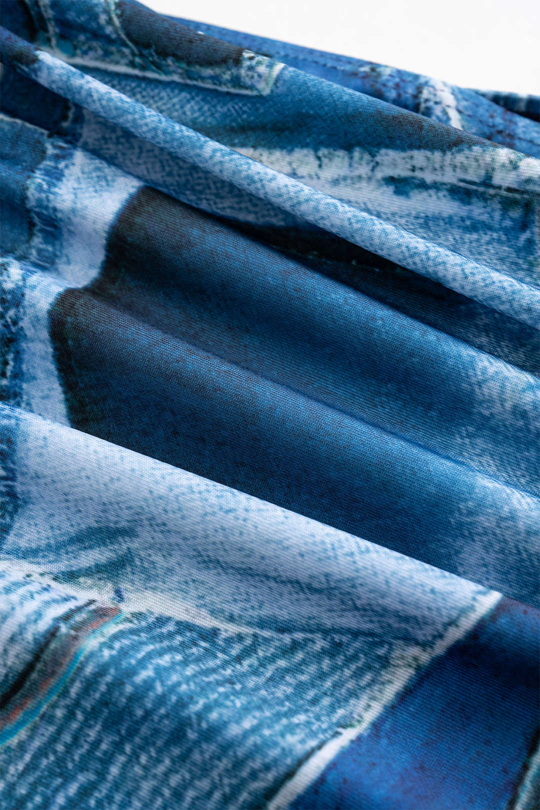 Denim Print Backless Drawstring Bikini Set