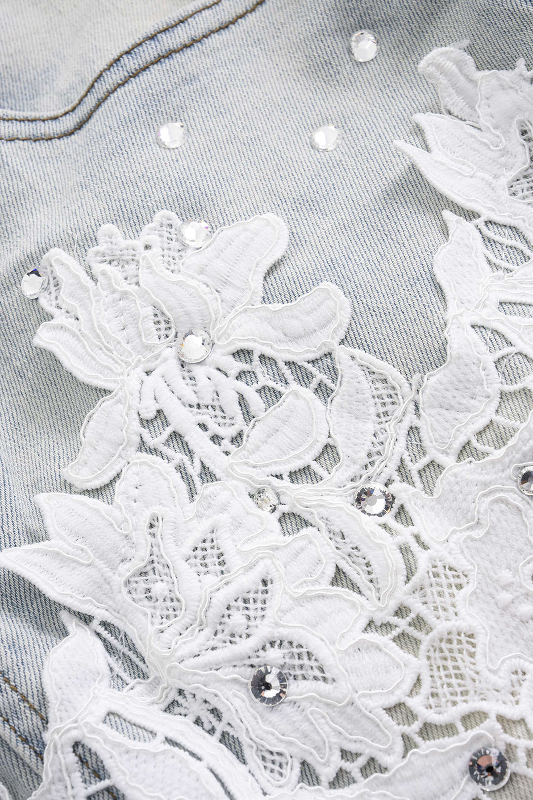 High Waist Lace Patchwork Denim Skirt