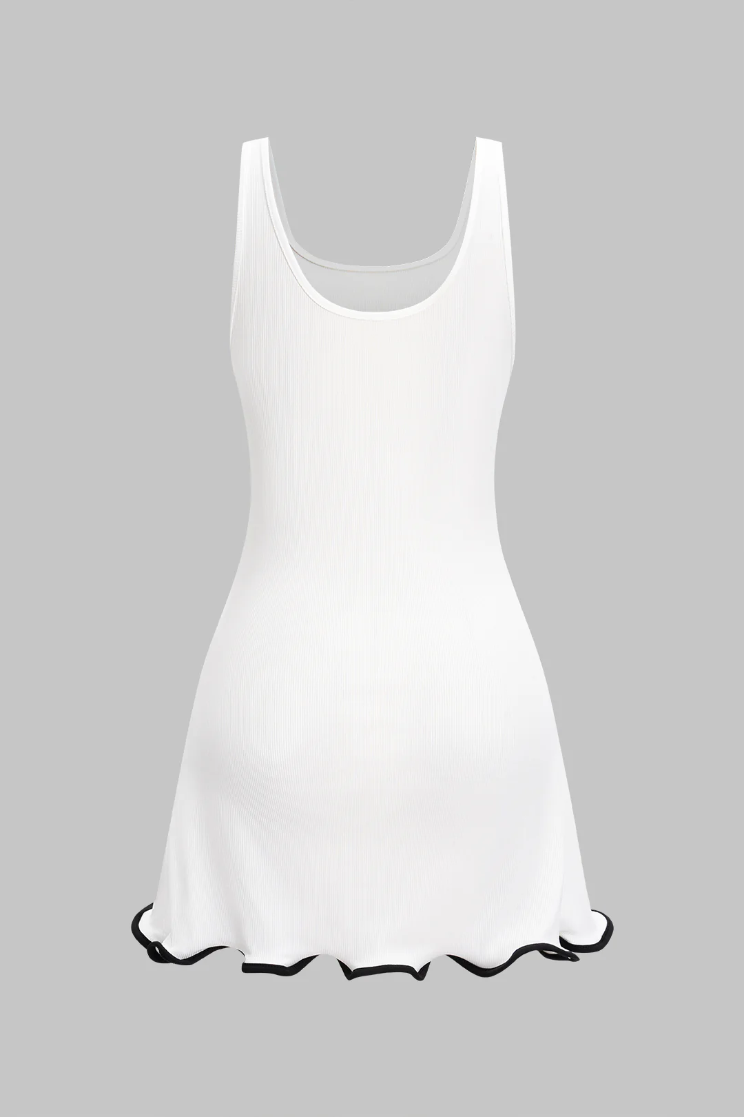 Square Neck Contrast Scallop Edge Tank Sleeveless Mini Dress