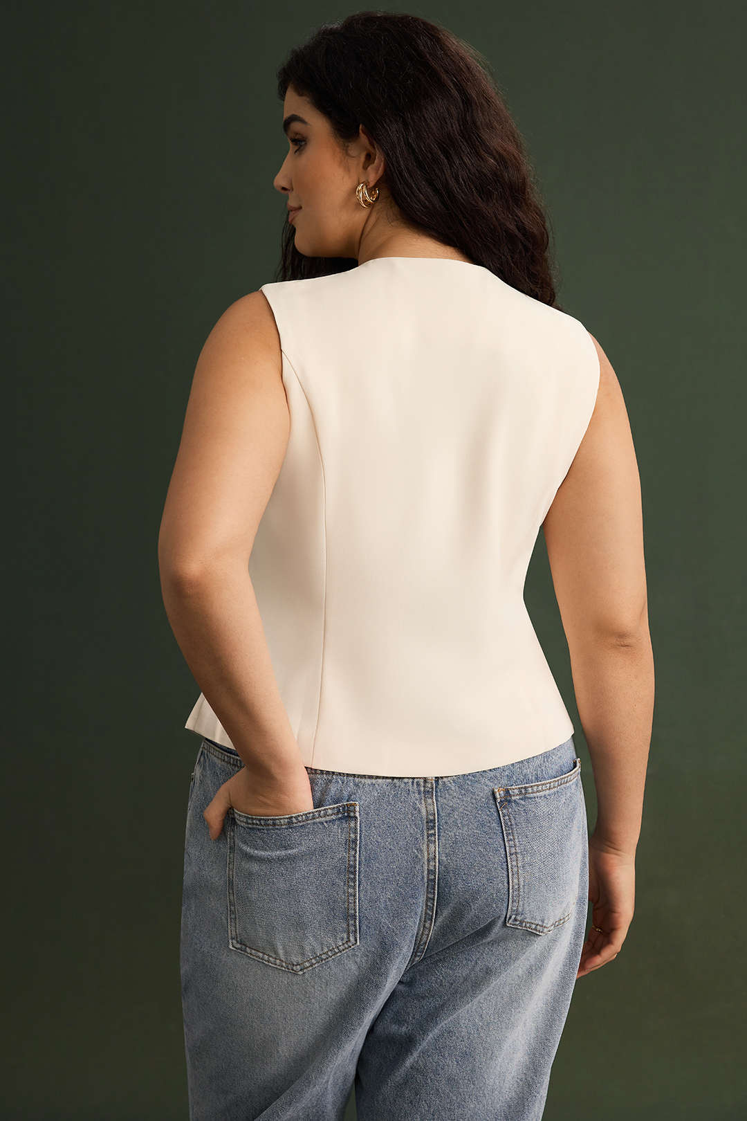 Plus Size Fake Pocket Metallic Button Tank Top