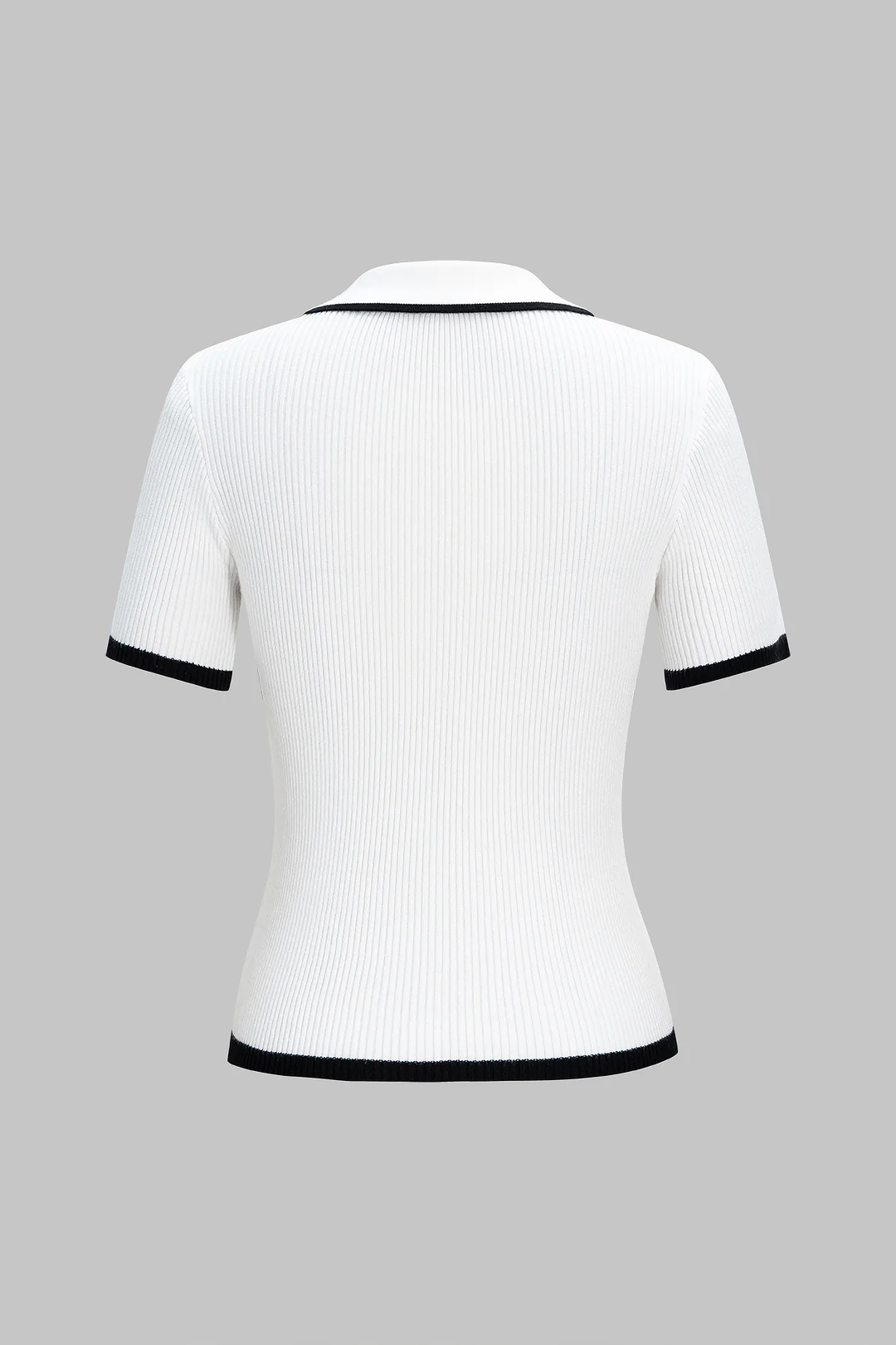 Knit Button Contrast Short-Sleeve Top