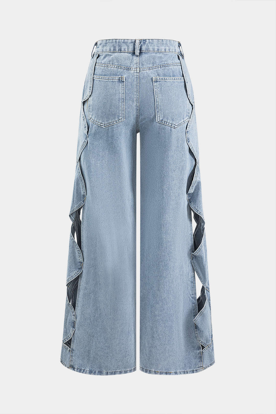Denim Hollow-Out Button-Pocket Wide-Leg Jeans