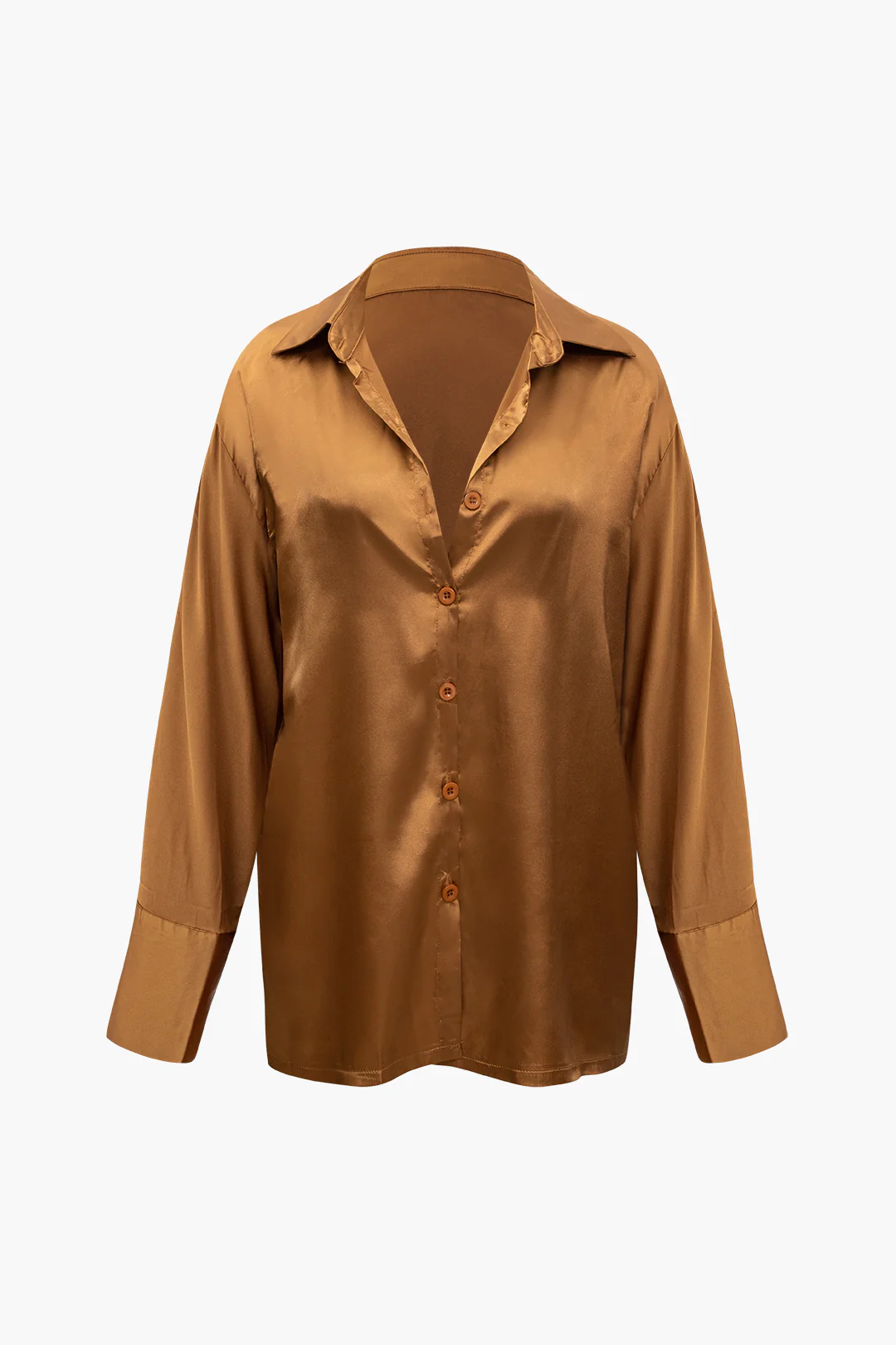 Satin Button-Up Long-Sleeve Shirt and Pants Ensemble