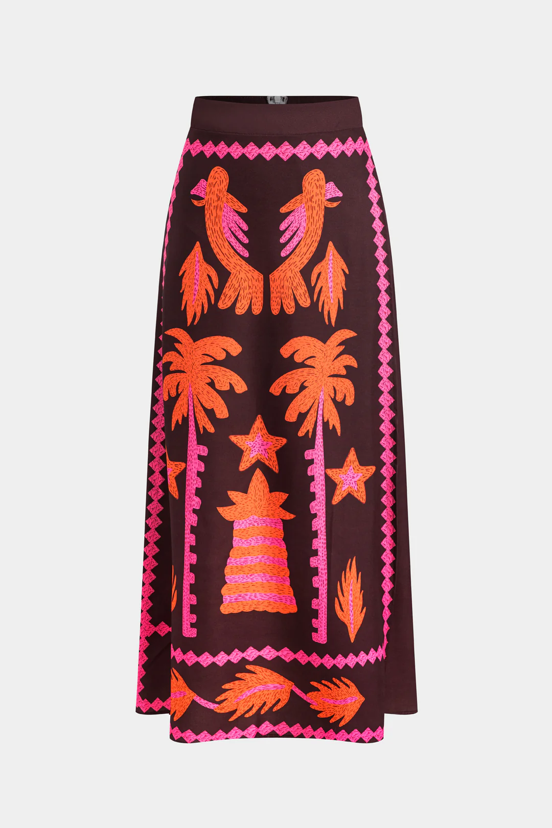 Coconut Palm Print Cut Out Button Top And Zipper Skirt Set