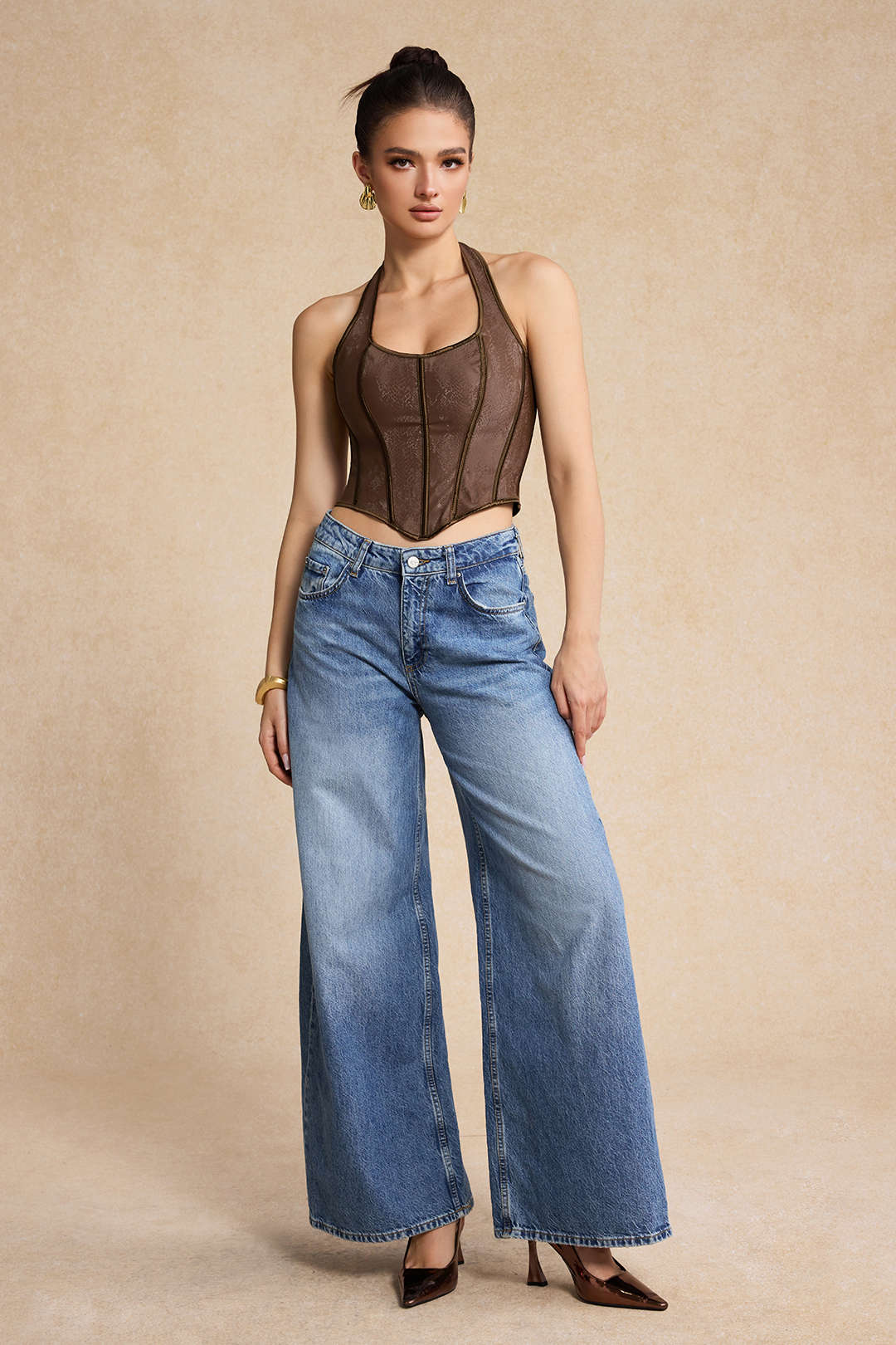 Snake Pattern Faux Leather Tie-Up Corset Camisole Top