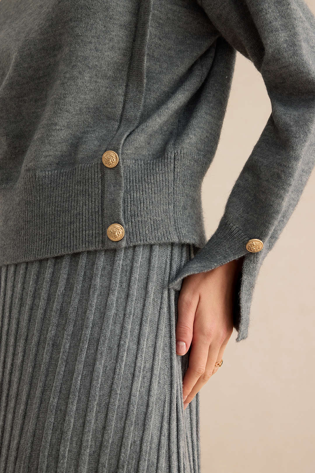 Knit Asymmetric Button Long Sleeve Top