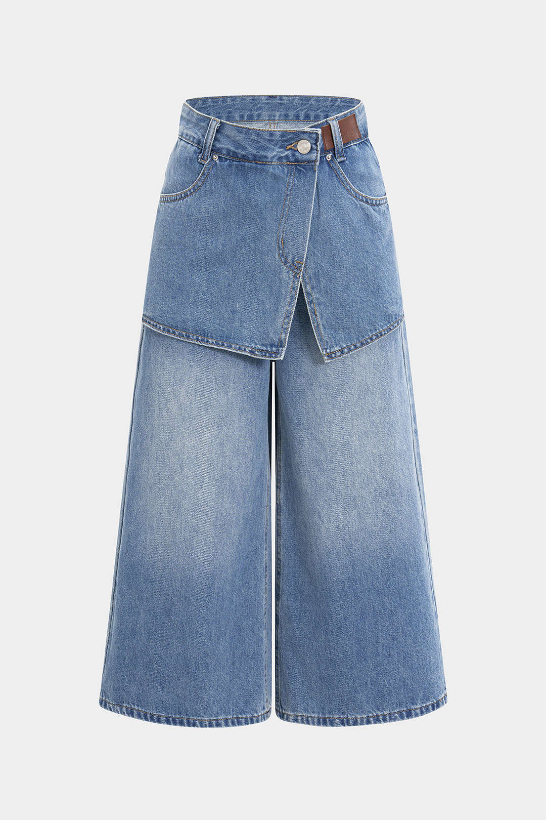 Denim Patchwork Asymmetric Shorts