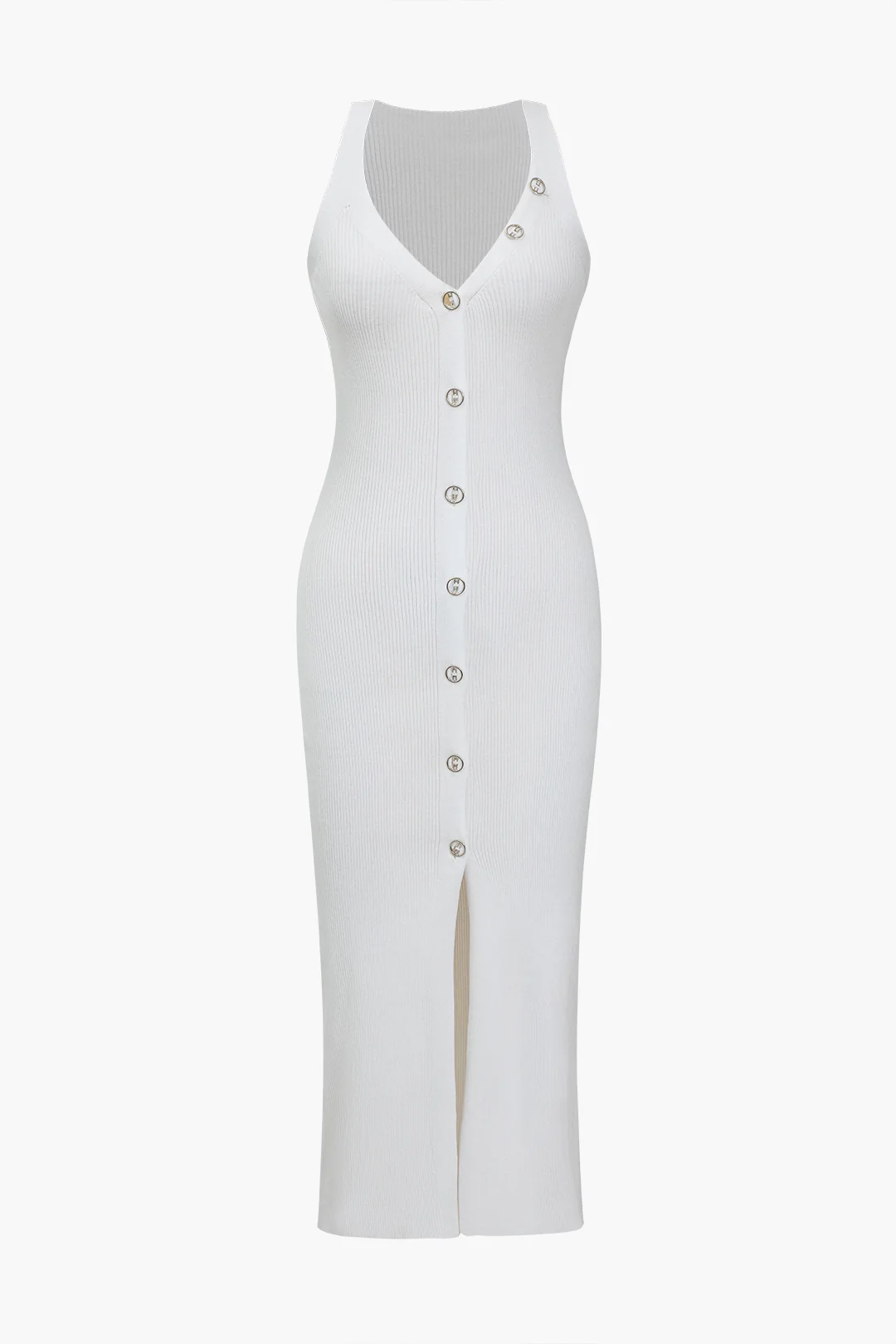 Solid Knit Button Slit Tank Maxi Dress