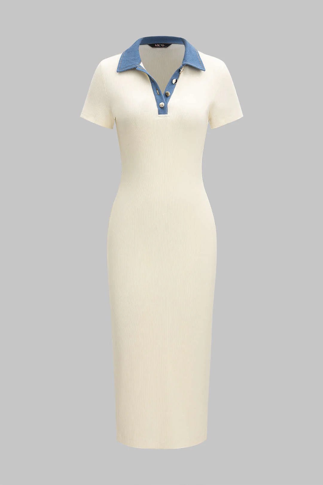 Patchwork Denim Short Sleeve Midi Dress