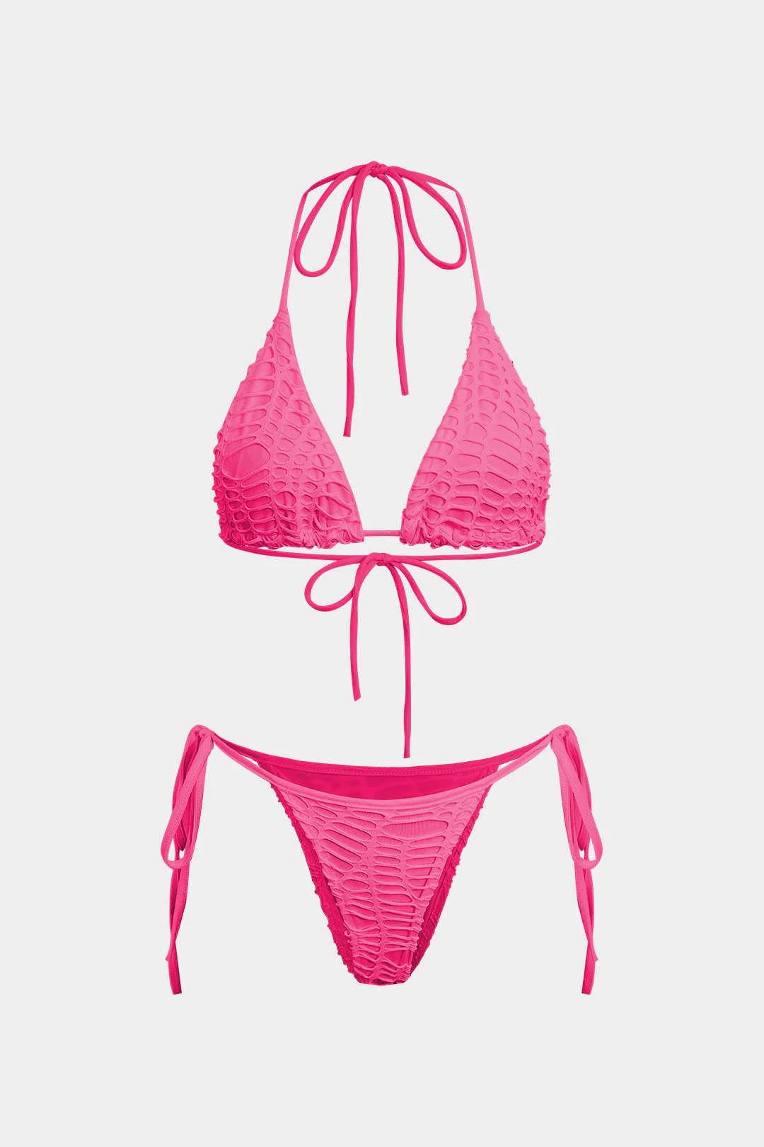 Textured Halter Neck Bikini And Open Knit Cover Up Set