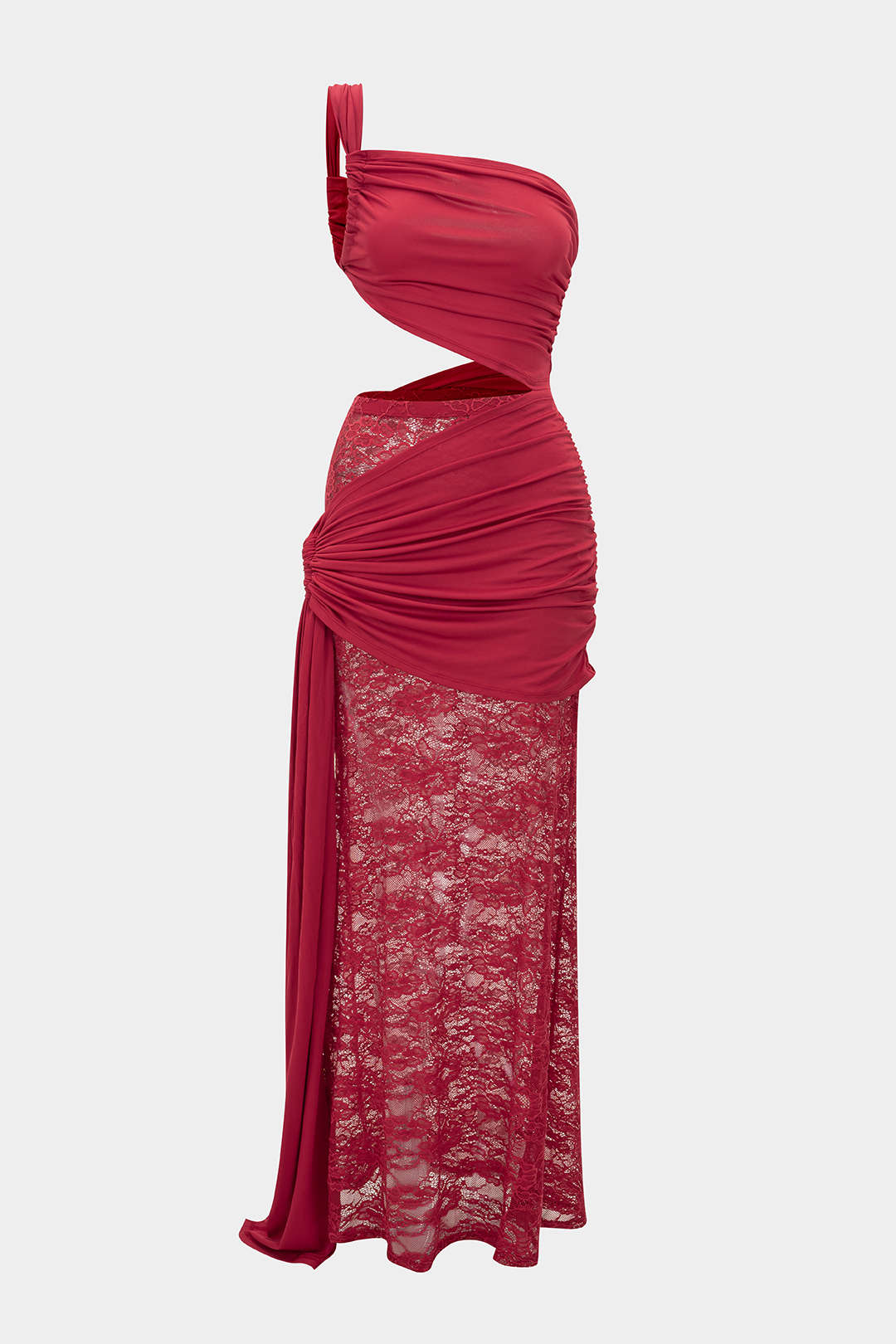 Lace Tie-Front Hollow-Out Patchwork Ruched Skirt Ensemble