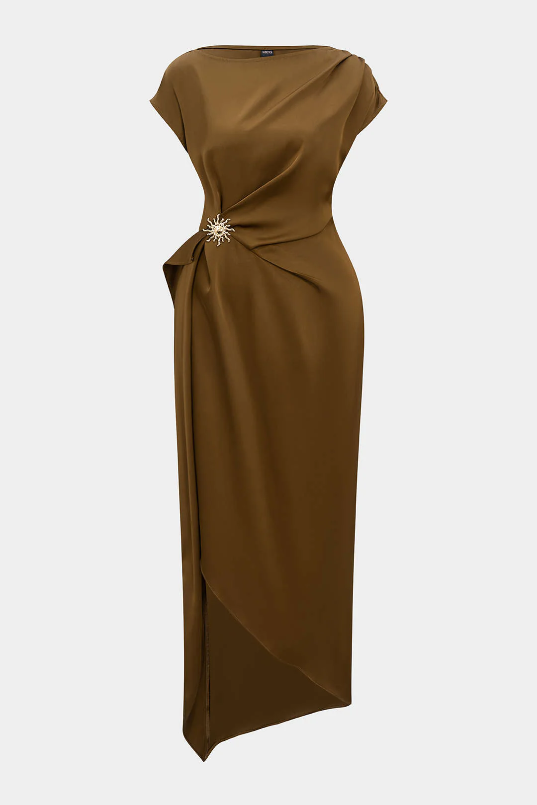 Metallic Satin Ruched Short Sleeve Mid-length Dress