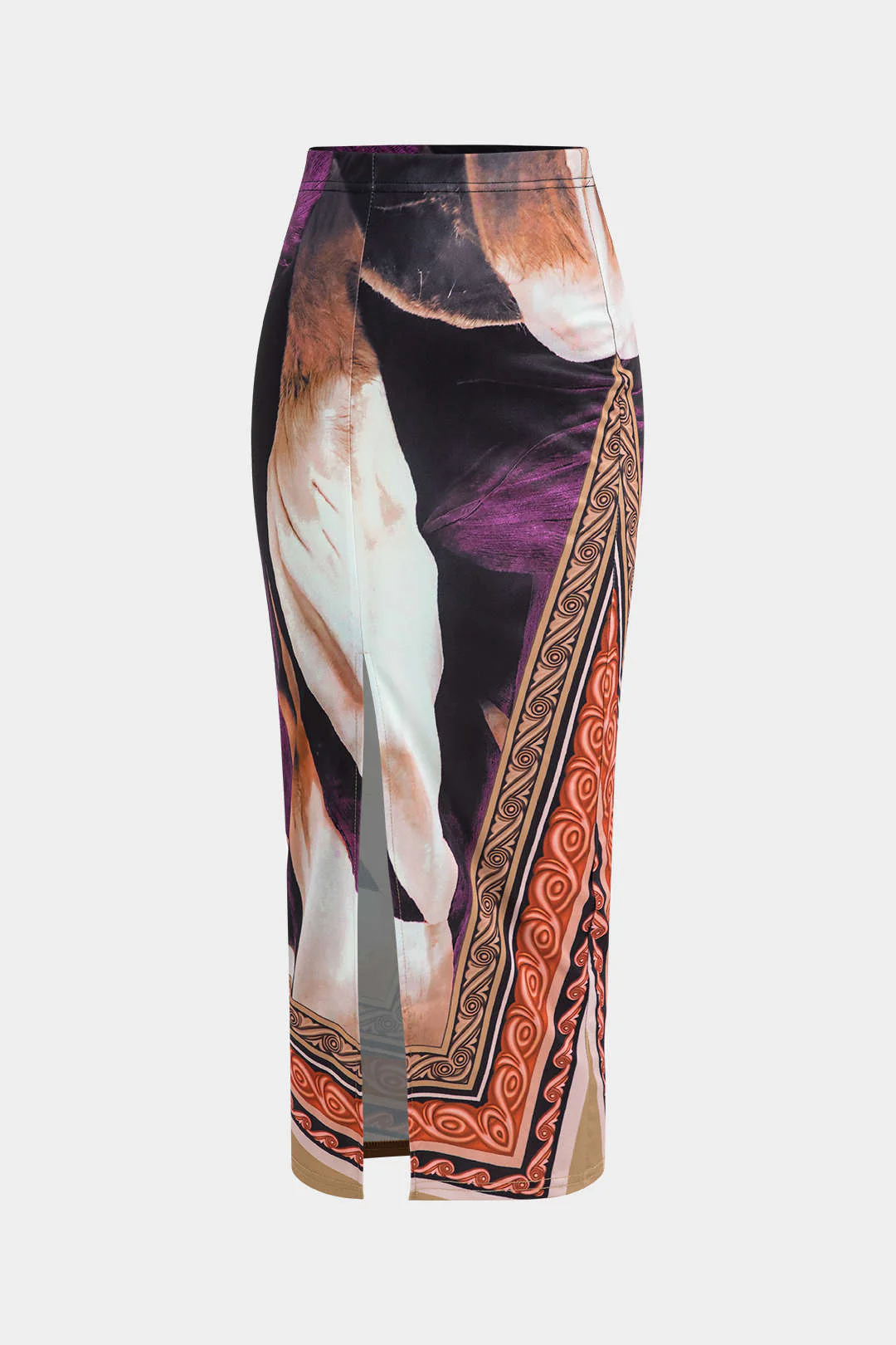 Abstract Floral Print Long Sleeve Top and Midi Skirt Combo