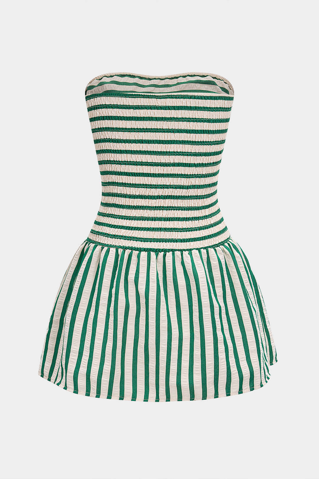 Striped Smocked Strapless Backless Sleeveless Mini Dress