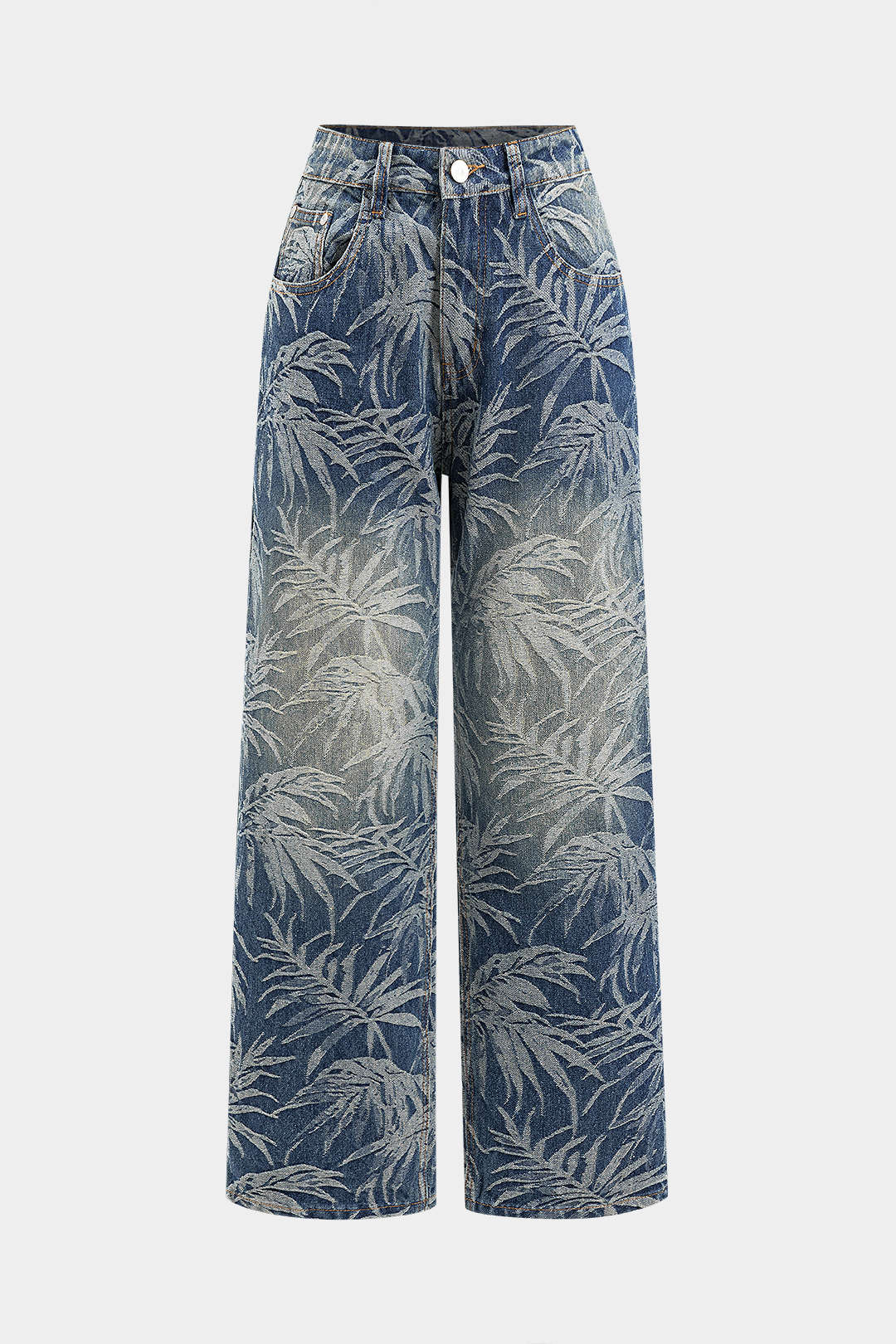 Jacquard Denim Straight Leg Jeans