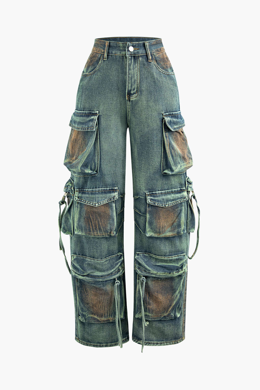 Stained Multi - Pocket Straight - Leg Cargo Jeans