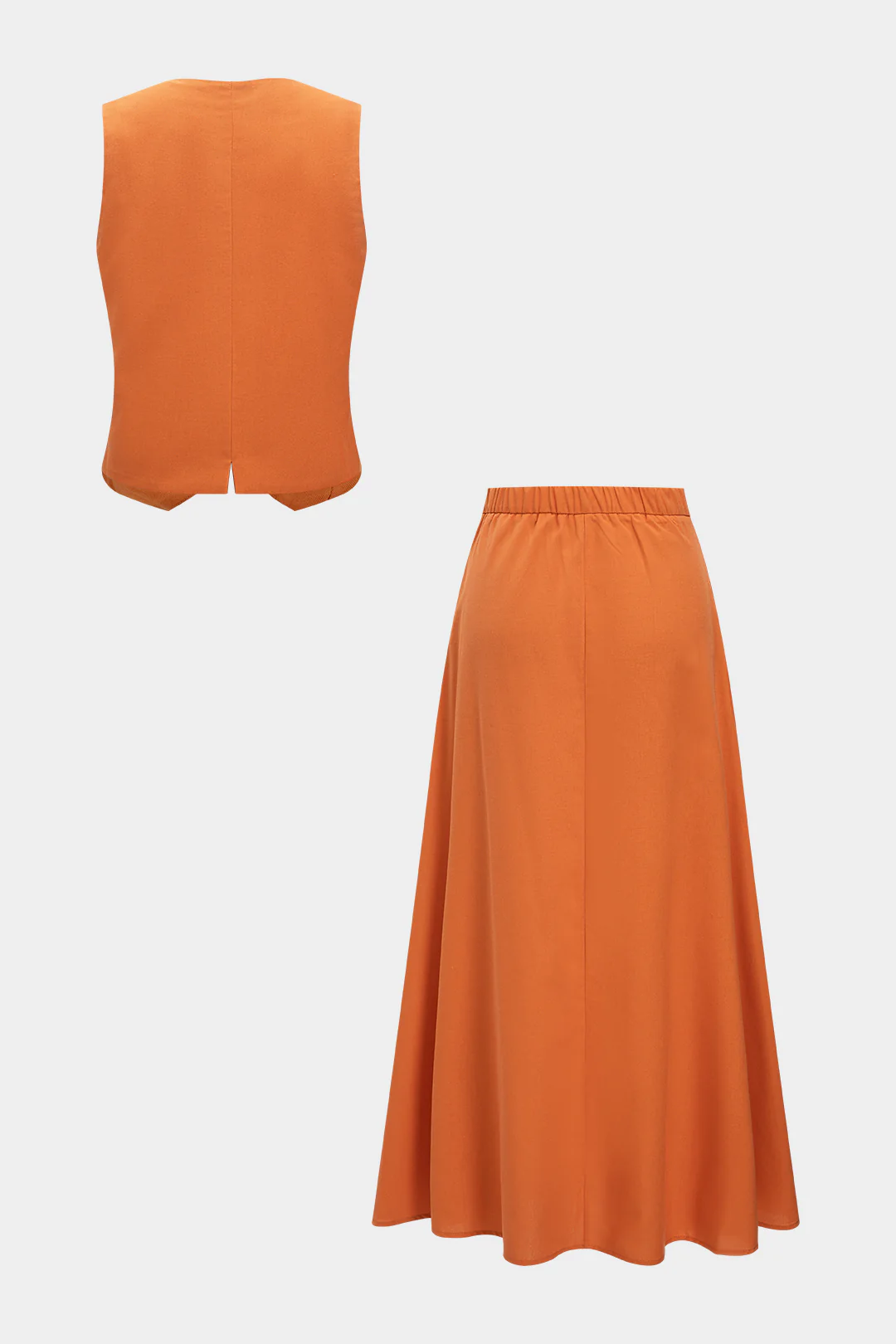 Linen V-Neck Button Tank Top And Ruched Skirt Set