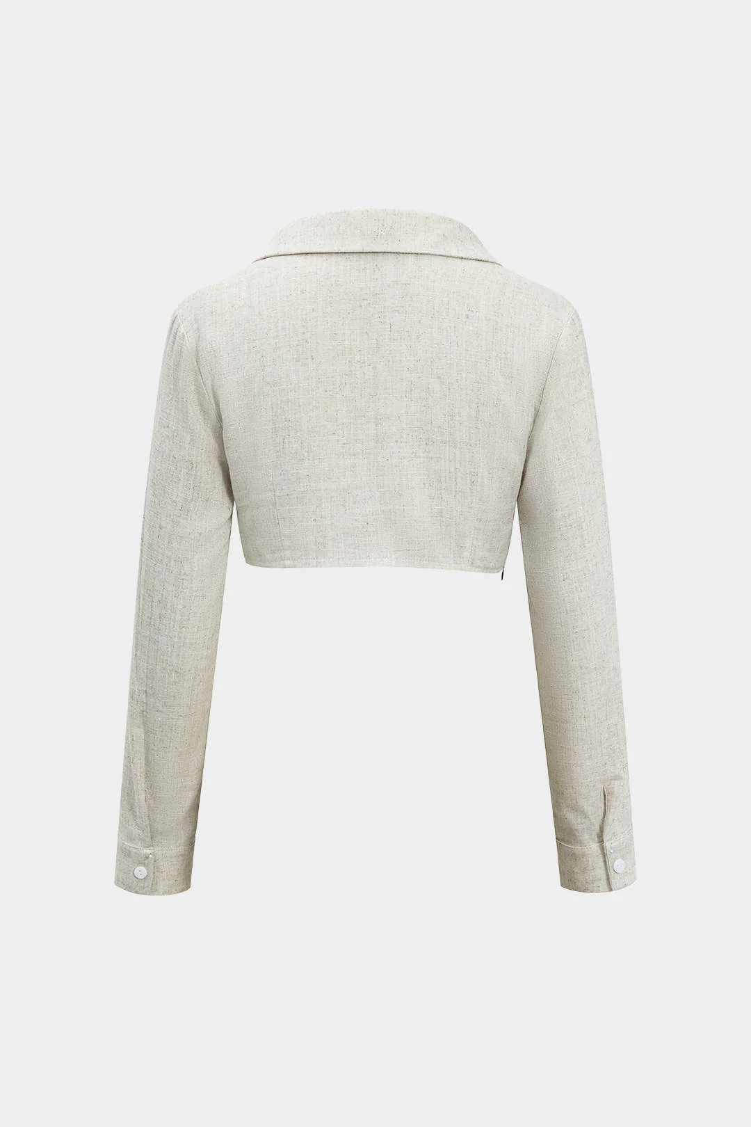 Color-Blocked Faux Leather and Linen Ruched Long-Sleeved Shirt