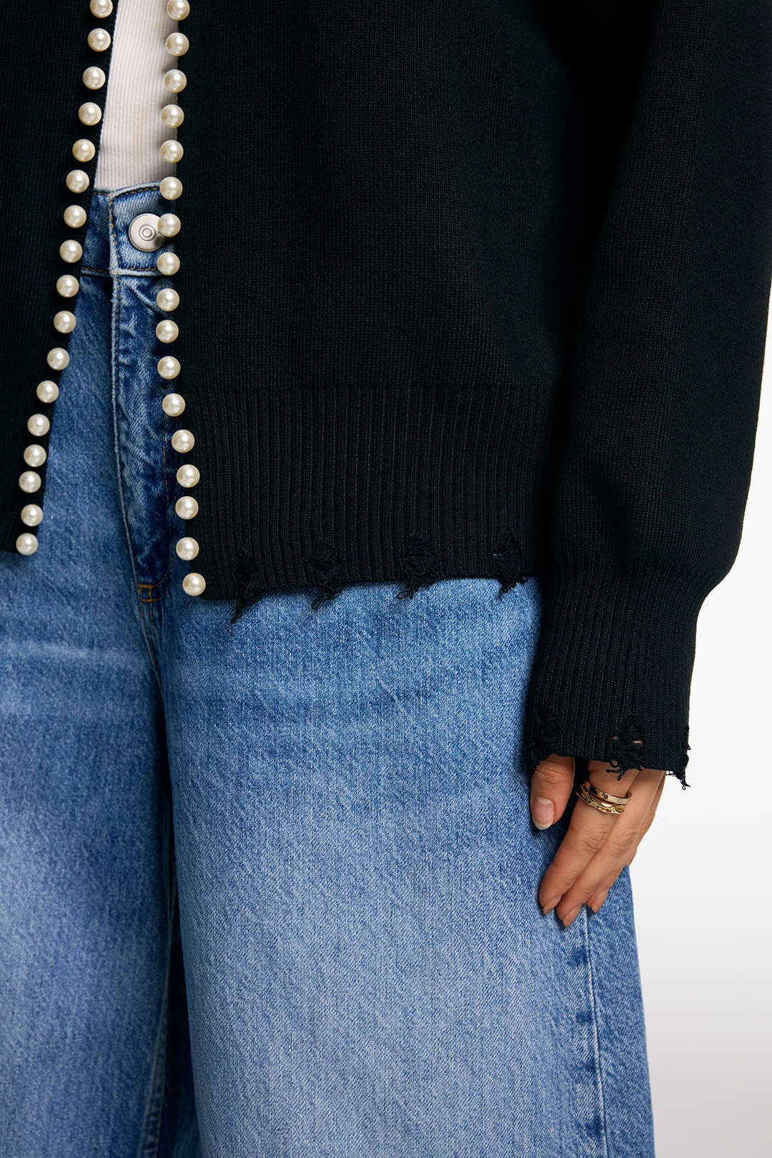 Knit Pearl Long Sleeve Cardigan