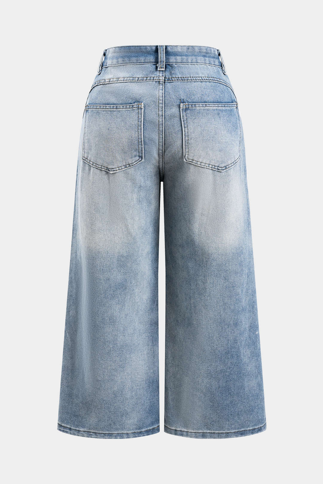 Plus Size Denim Ripped Frayed Patchwork Straight Leg Jeans