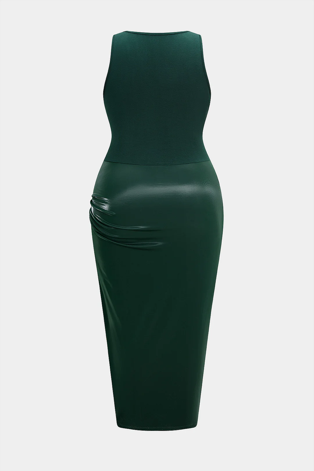 Plus Size Metallic Ruched Square Neck Sleeveless Midi Dress