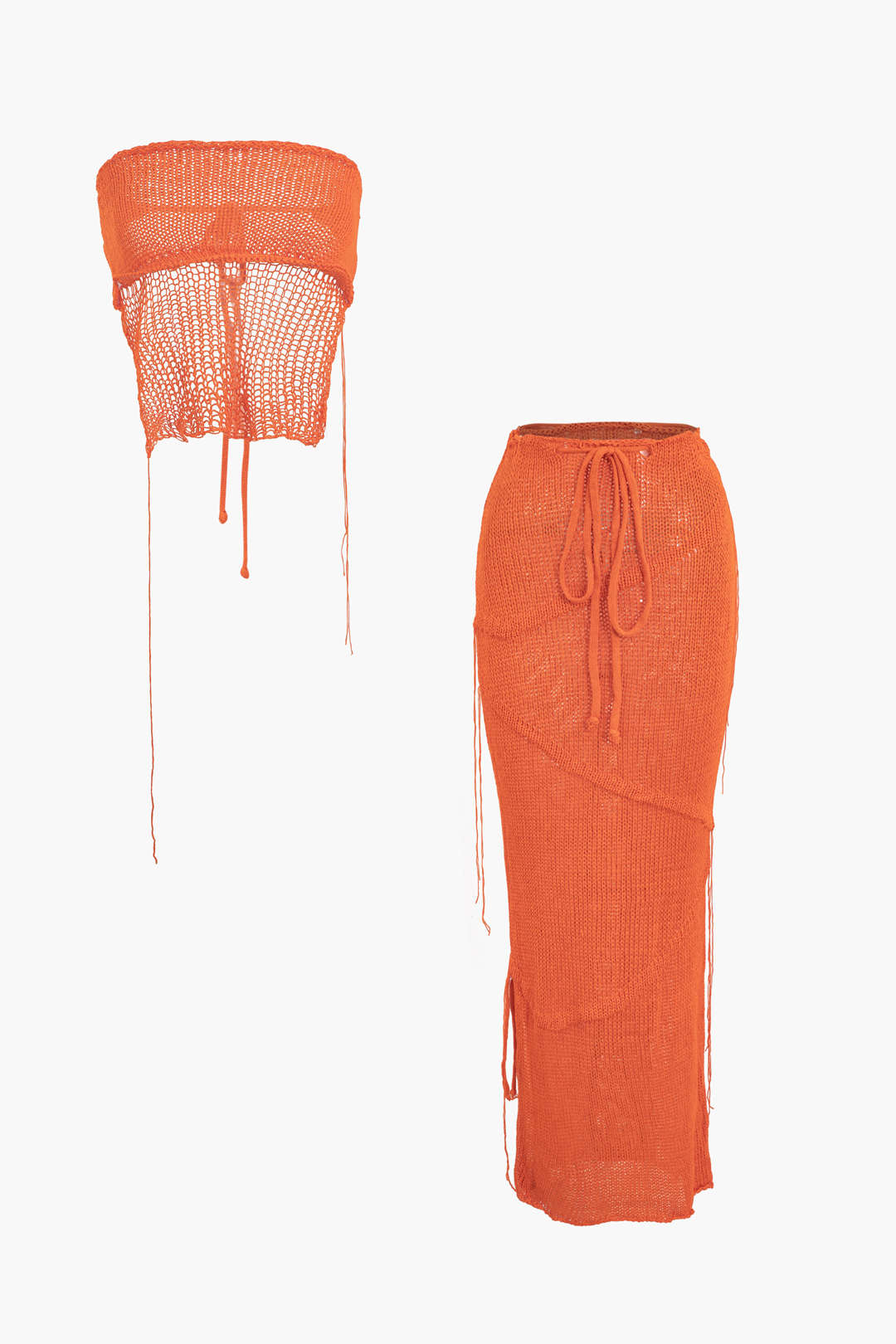 Crochet Backless Tube Top and Split Skirt Outfit Set