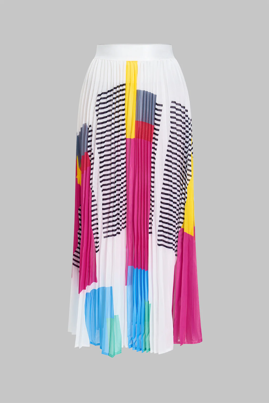 Abstract Geometric Print Short Sleeve Top and Pleated Skirt Set