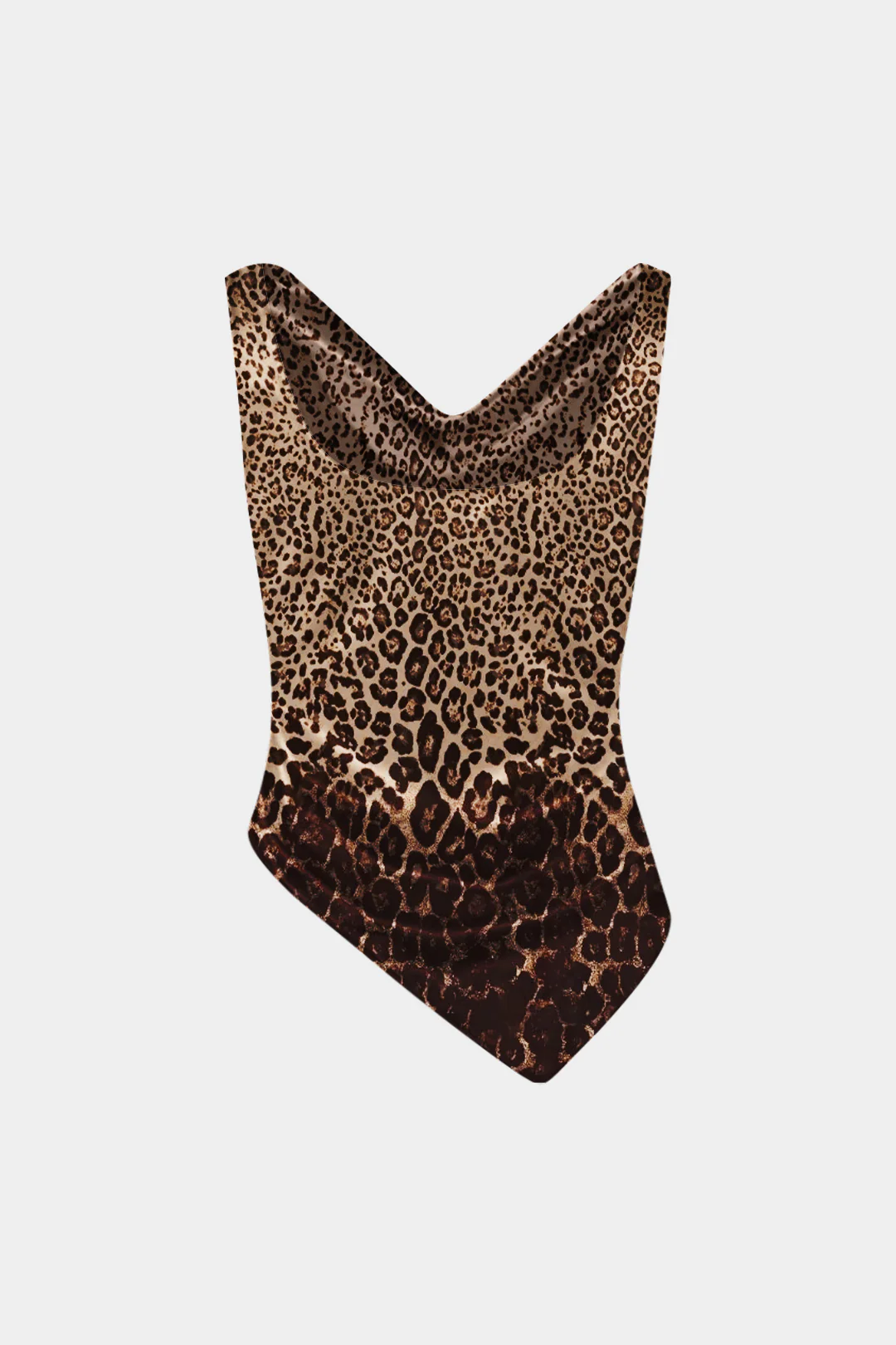 Leopard Print Satin Asymmetric Draped Cowl Neck Tank Top