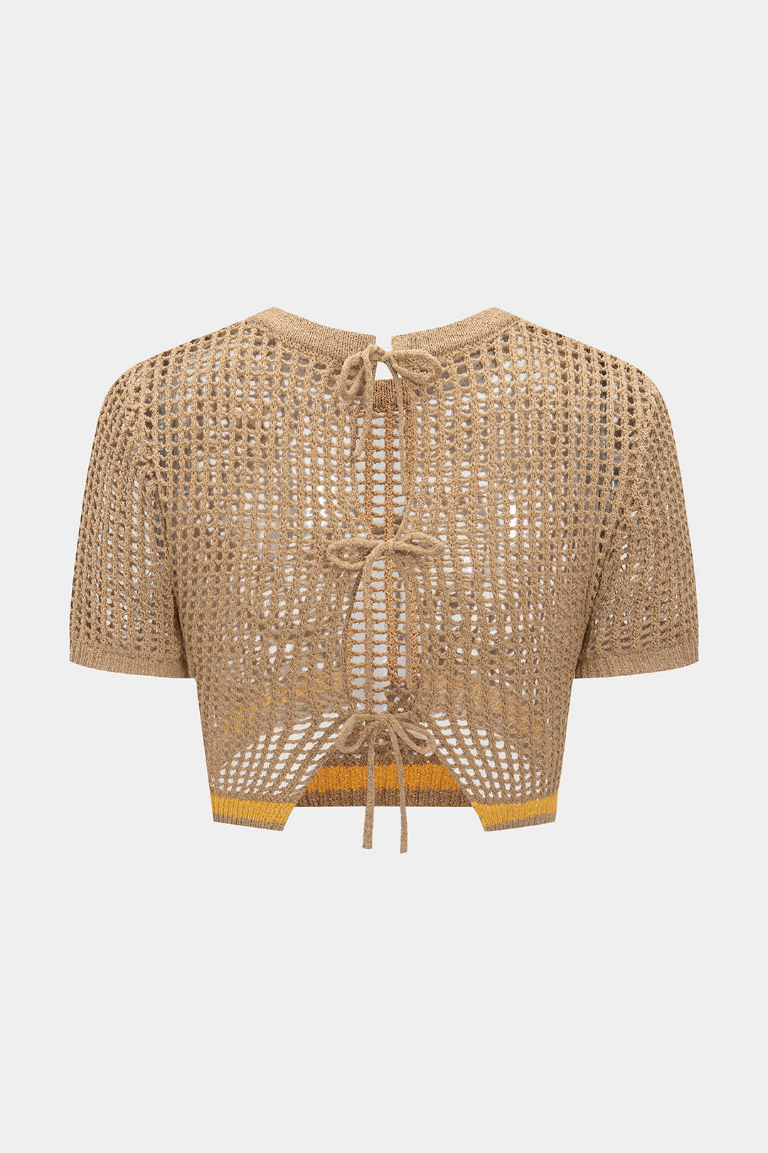 Knit 3D Embroidery Print Contrast Tie-Back Short-Sleeve Top