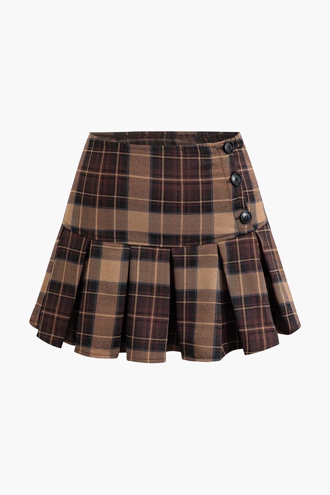 Plaid Retro Print Button Pleated Skirt