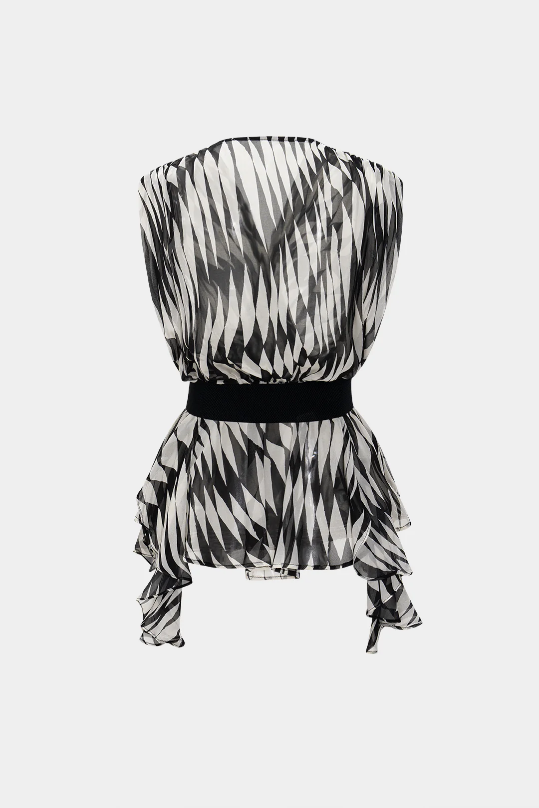 Stripe Print V Neck Belted Short Sleeve Shirt