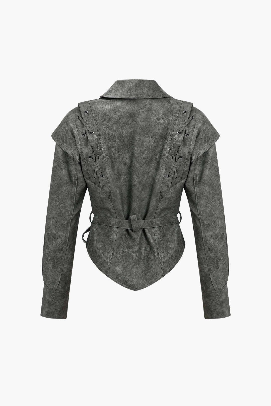 Faux Leather Tie-Front Button Crossed Jacket
