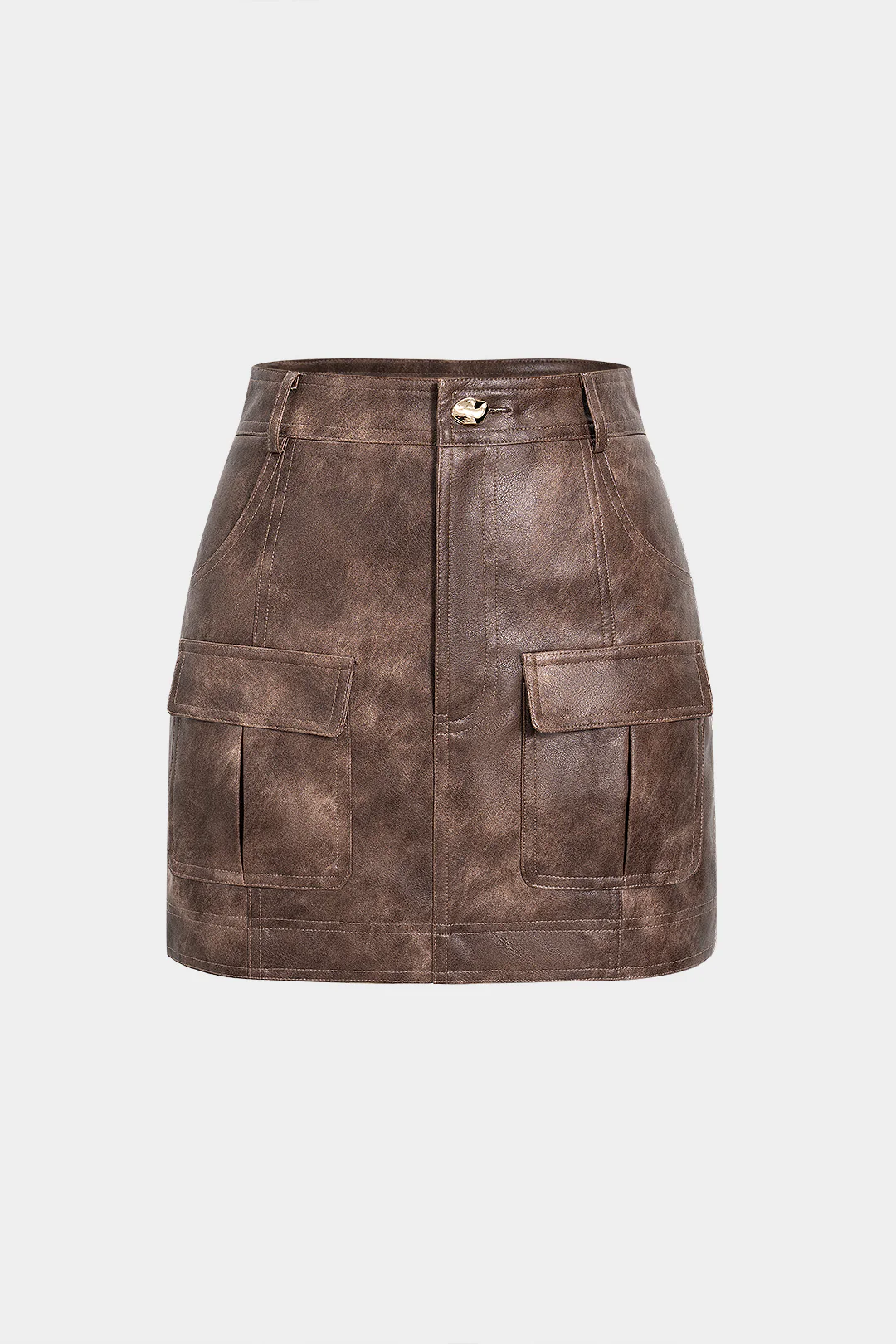 Faux Leather Metallic Zipper Pocket Mini Skirt