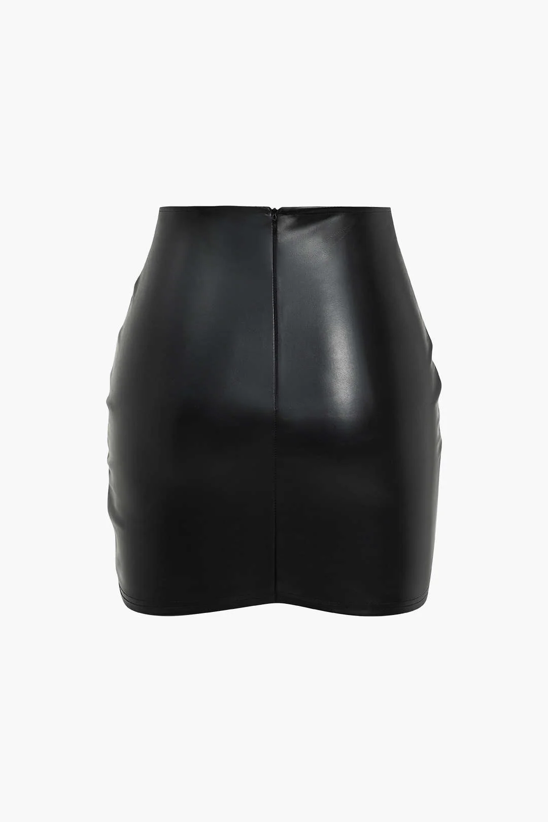Solid Artificial Leather Ruched Skirt
