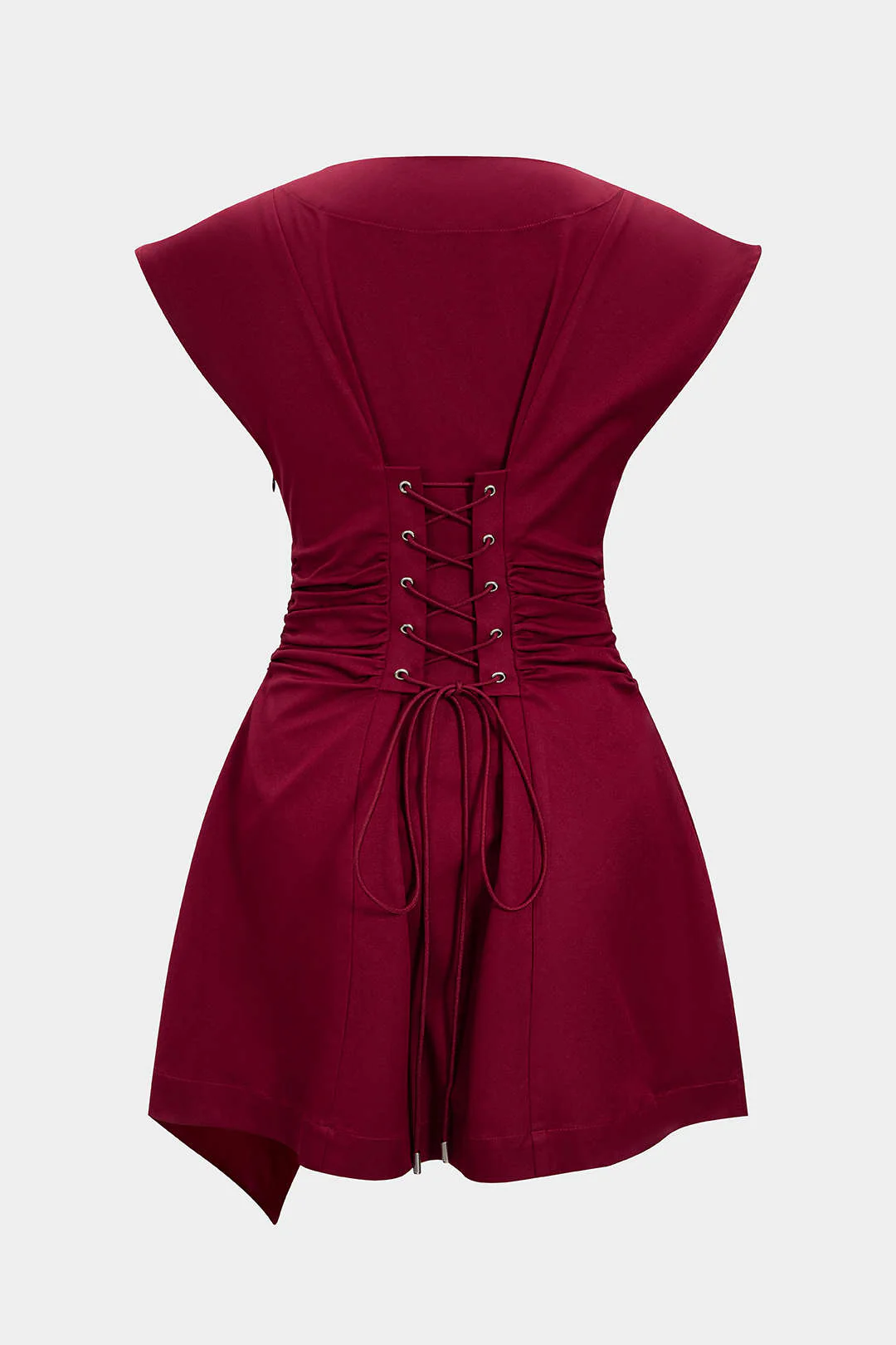 Ruched Button Tie-Back Asymmetrical Flutter Short-Sleeve Shirt