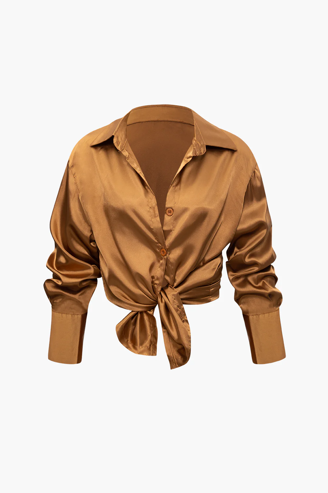 Satin Button-Up Long-Sleeve Shirt and Pants Ensemble