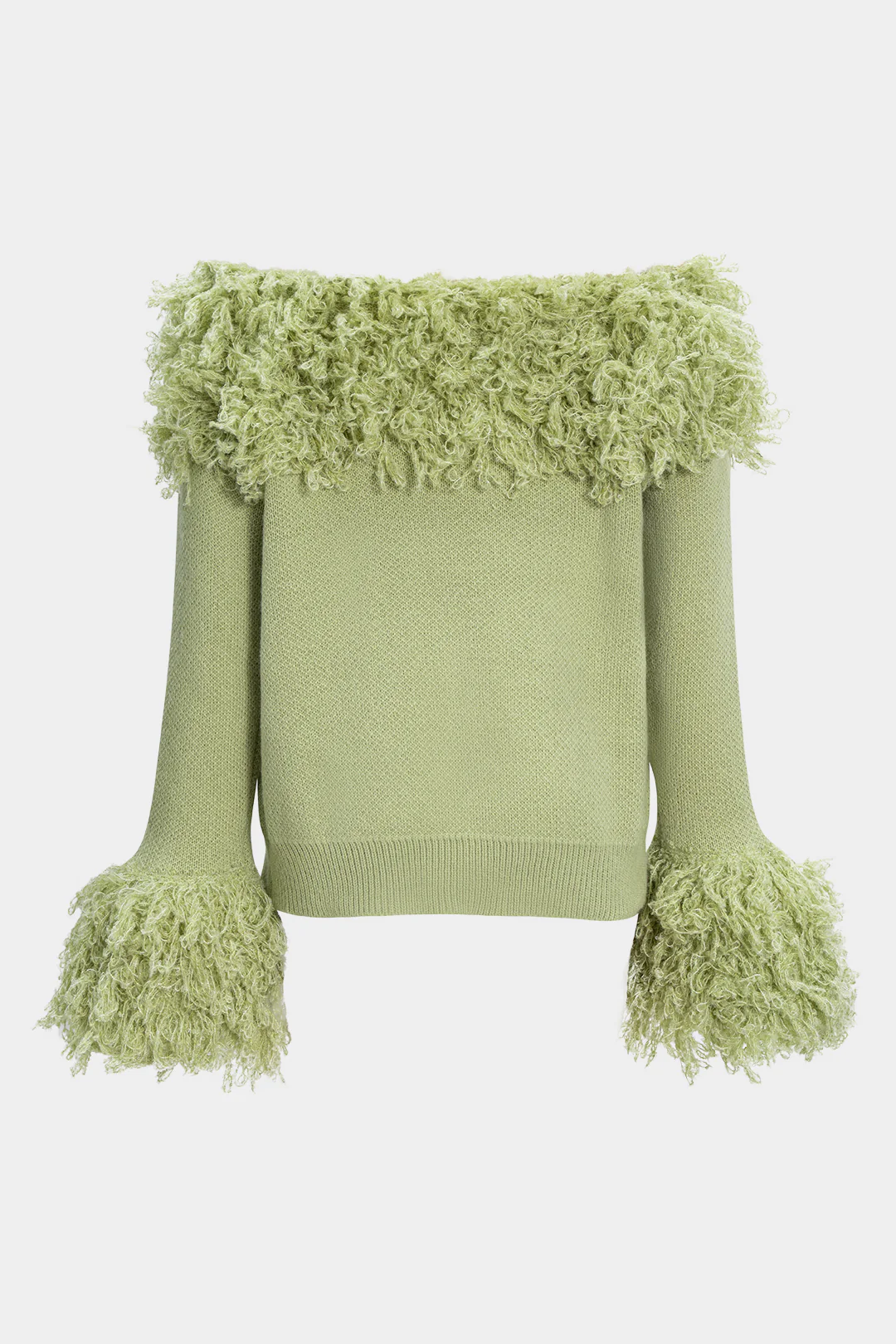 Knit Off-the-Shoulder Fringe Long-Sleeve Top