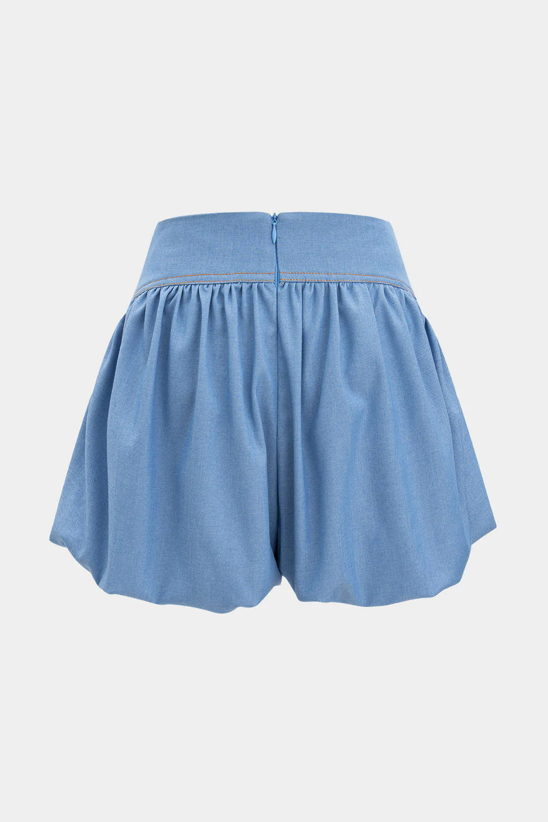 Denim Ruched Tank Top and Zipper Detail Shorts Combo