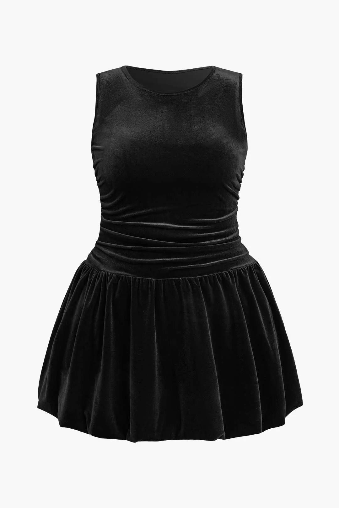 Plus Size Solid Knit Round Neck Ruffled Mini Dress