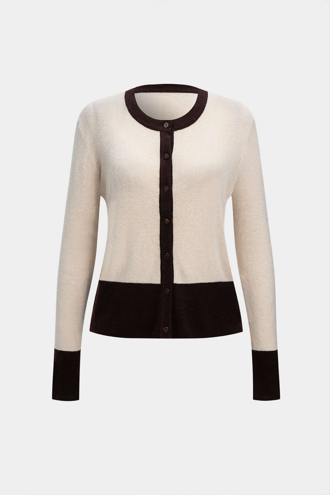 Knit Contrast Button Long-Sleeved Top