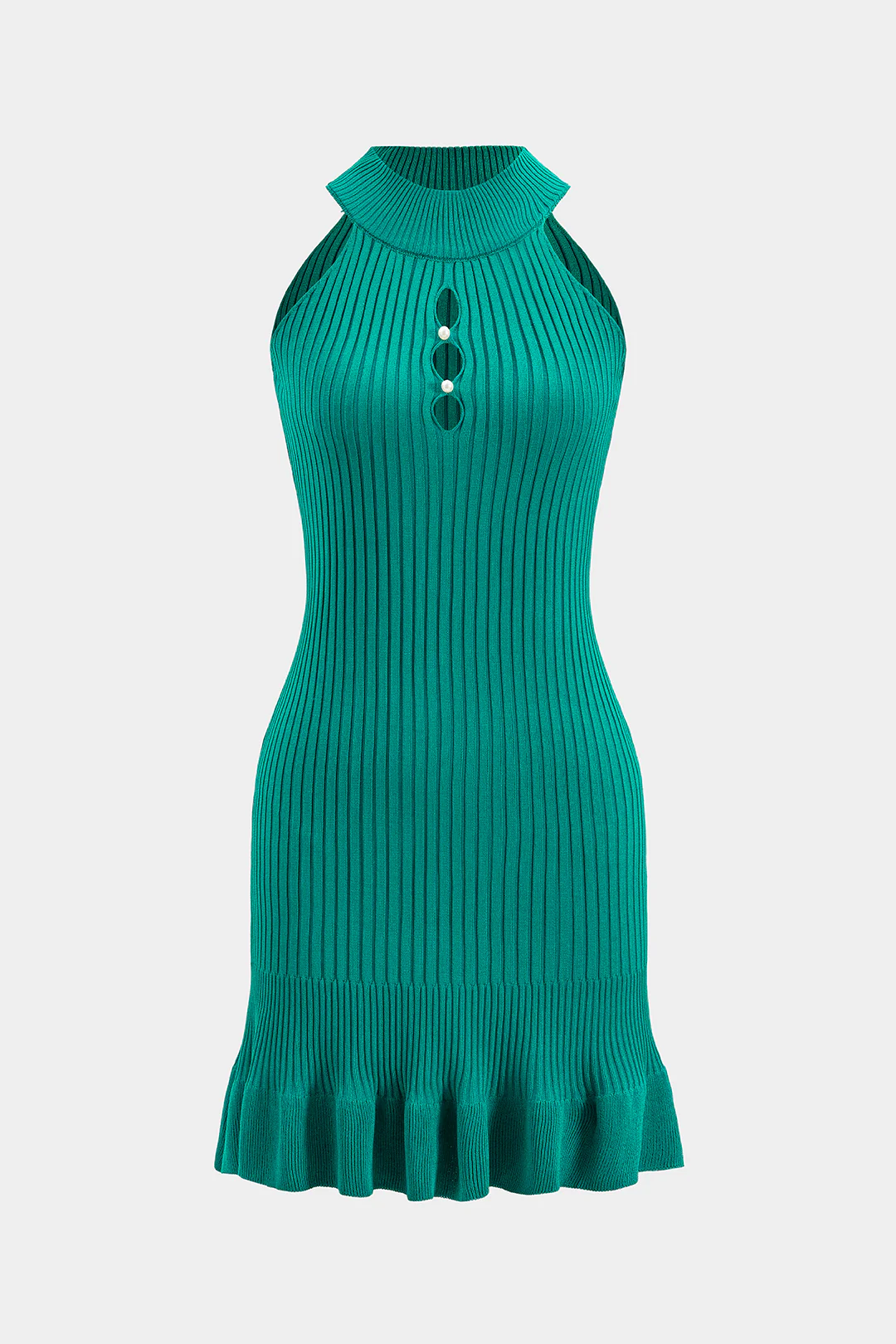 Knit Hollow-Out Pleated Ruffle Sleeveless Dress
