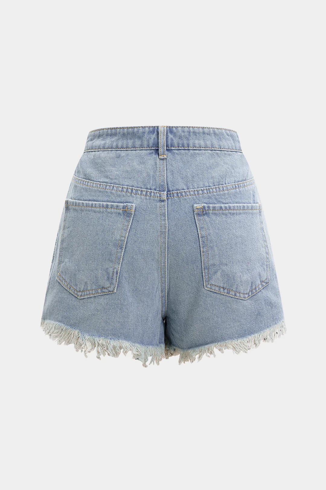 Ripped Frayed Rhinestone High Waist Denim Shorts