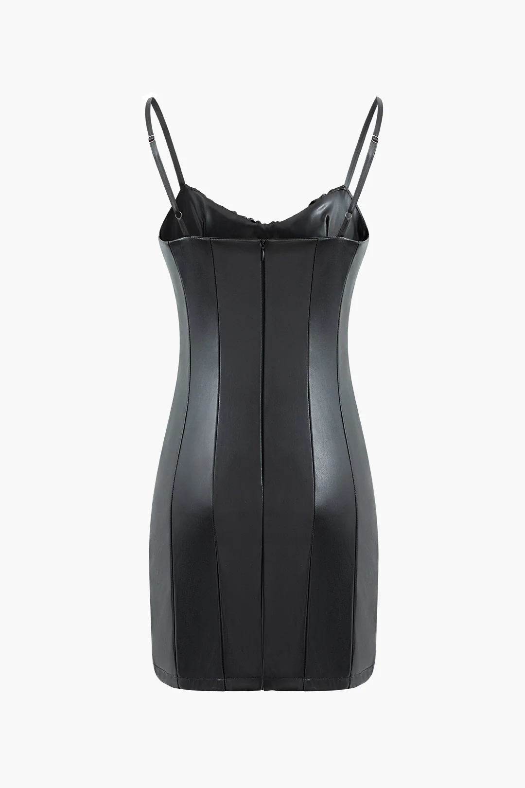 Faux Leather Ruched Zipper Slip Mini Dress