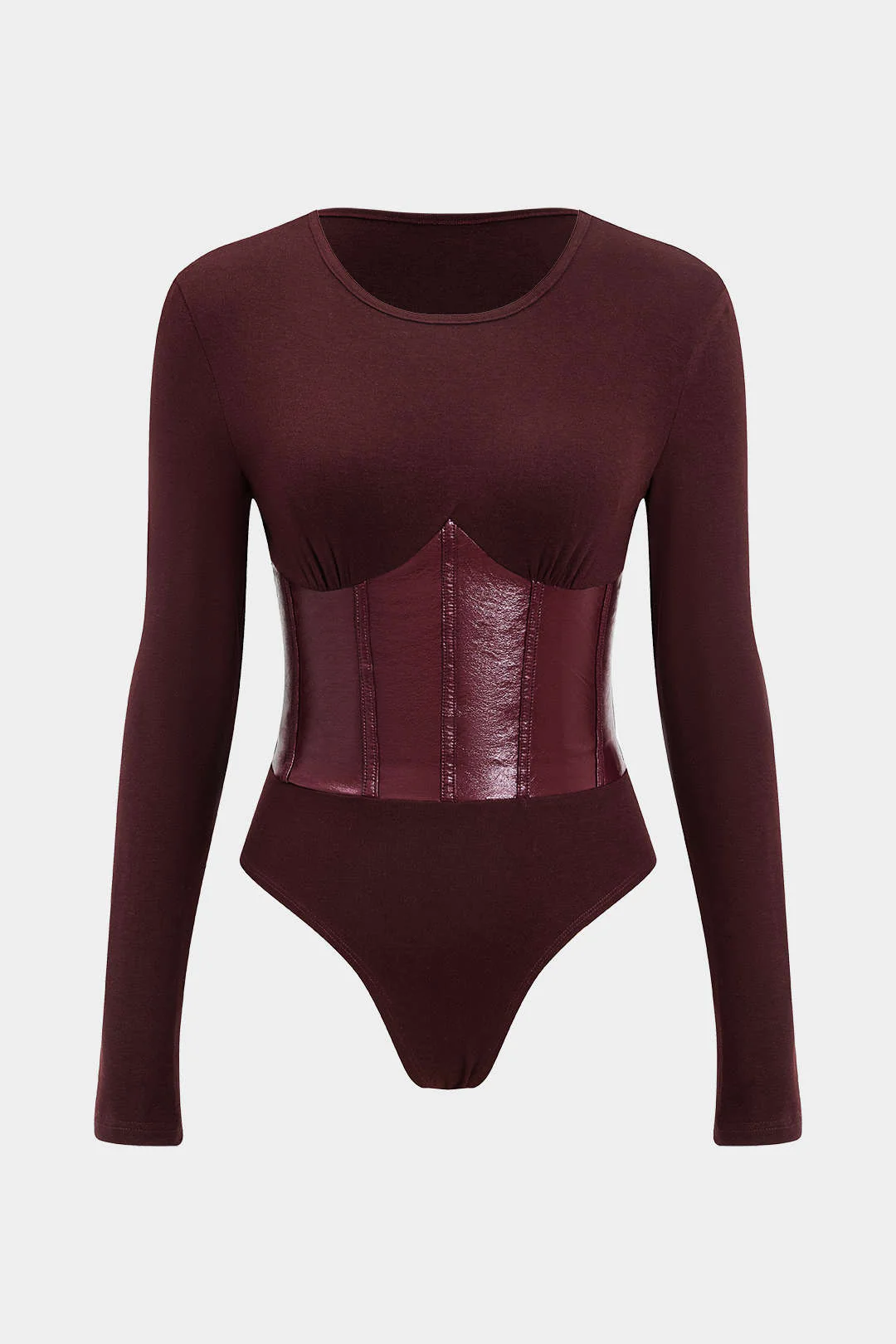 Patchwork Faux Leather Long-Sleeved Bodysuit