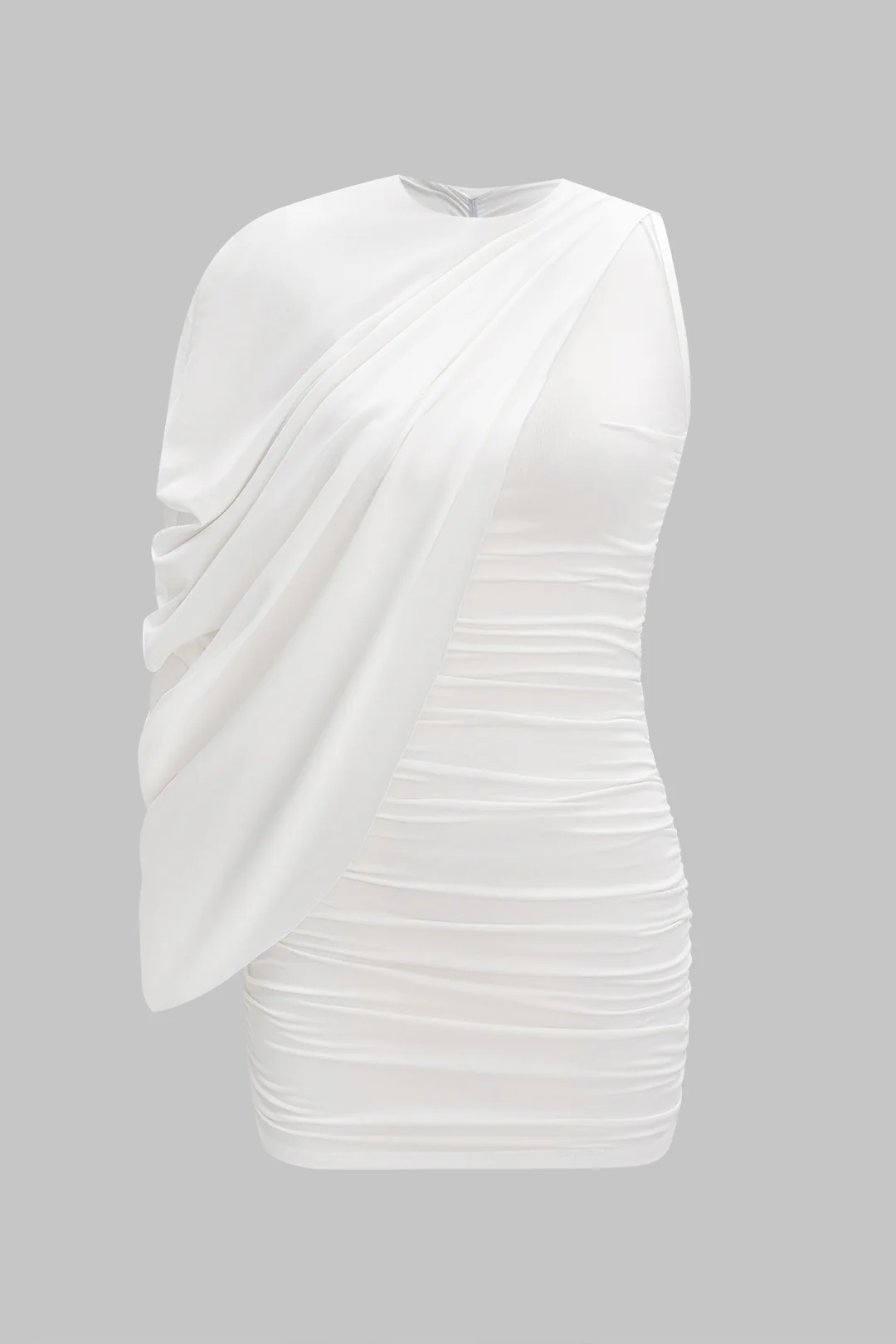 Ruched Asymmetrical Shoulder Sleeveless Mini Dress