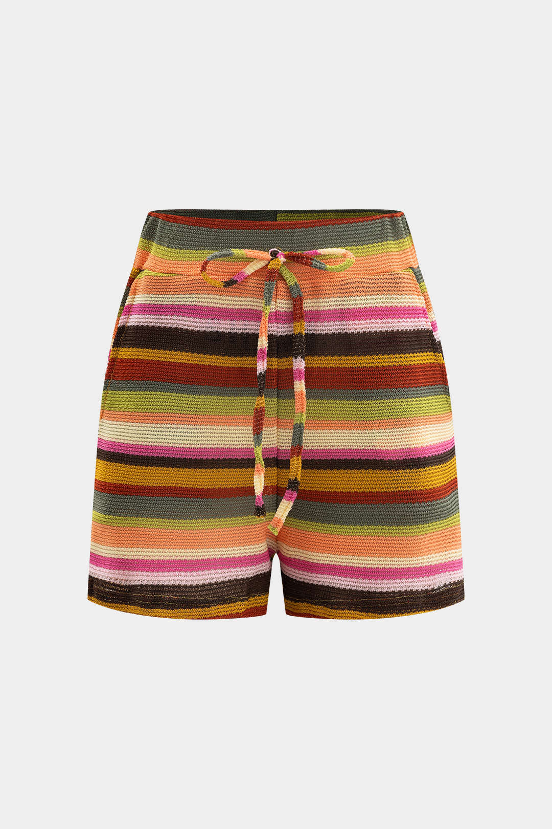 Knit Contrast V-Neck Top and Drawstring Shorts Combo